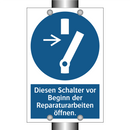 Diesen Schalter vor Beginn der Reparaturarbeiten öffnen.