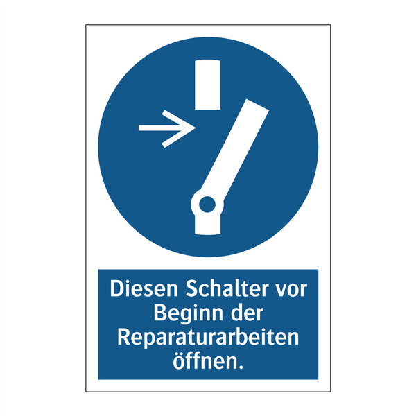 Diesen Schalter vor Beginn der Reparaturarbeiten öffnen.