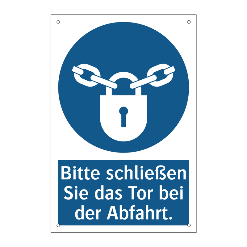 Bitte schließen Sie das Tor bei der Abfahrt.