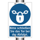 Bitte schließen Sie das Tor bei der Abfahrt.