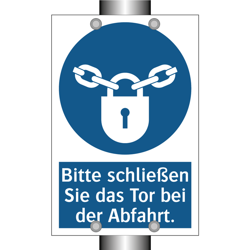 Bitte schließen Sie das Tor bei der Abfahrt.