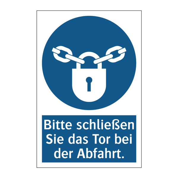 Bitte schließen Sie das Tor bei der Abfahrt.