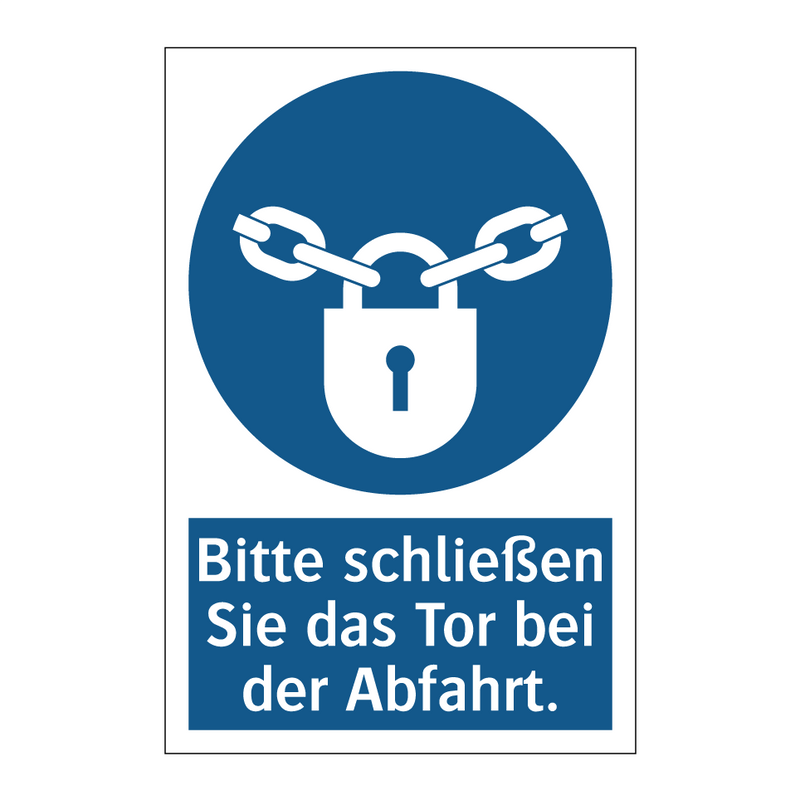 Bitte schließen Sie das Tor bei der Abfahrt.