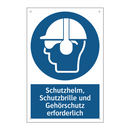 Schutzhelm, Schutzbrille und Gehörschutz erforderlich