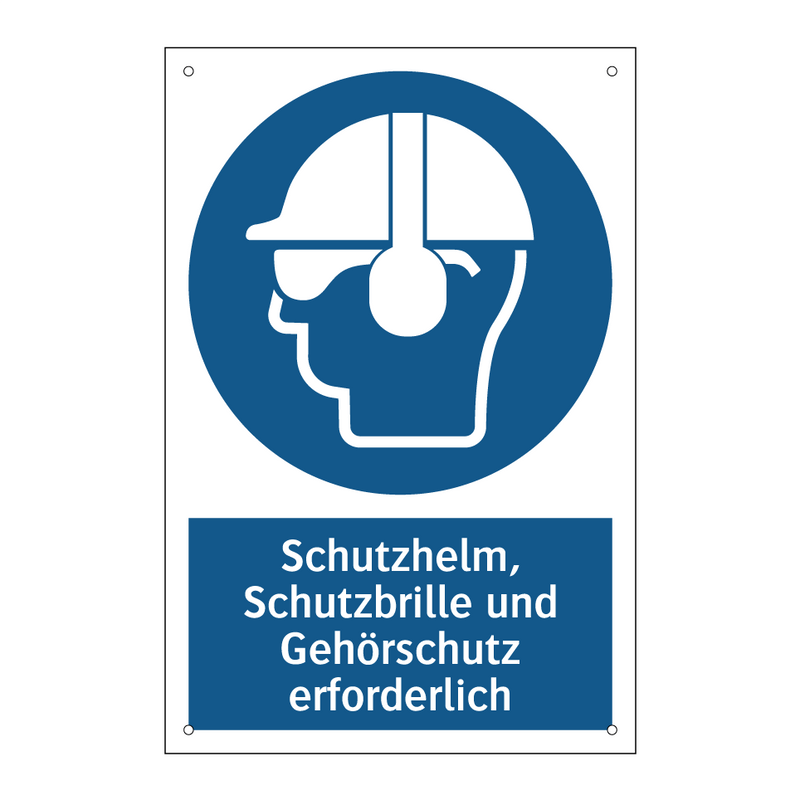 Schutzhelm, Schutzbrille und Gehörschutz erforderlich