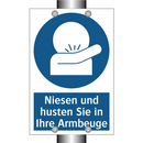 Niesen und husten Sie in Ihre Armbeuge