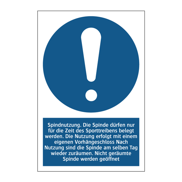 Spindnutzung. Die Spinde dürfen nur für die Zeit des Sporttreibens belegt werden. Die Nutzung erfolgt mit einem eigenen Vorhängeschloss Nach Nutzung sind die Spinde am selben Tag wieder zuräumen. Nicht geräumte Spinde werden geöffnet