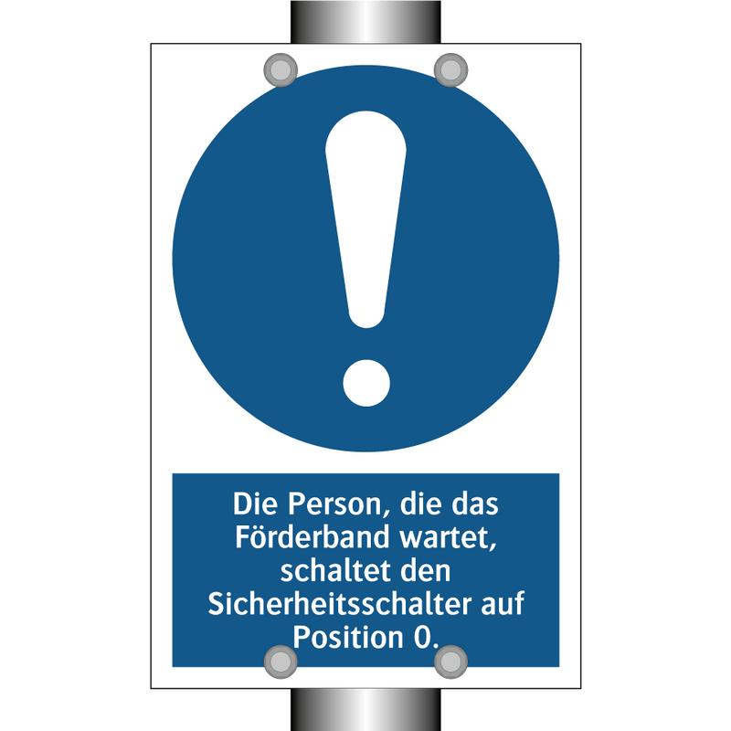 Die Person, die das Förderband wartet, schaltet den Sicherheitsschalter auf Position 0.