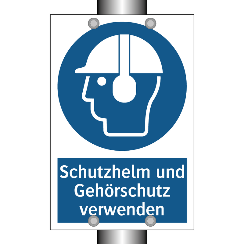 Schutzhelm und Gehörschutz verwenden