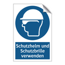 Schutzhelm und Schutzbrille verwenden