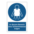 In diesem Bereich eine Schwimmweste tragen