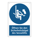 Öffnen Sie den Sicherheitsbügel des Sessellifts