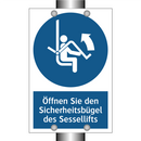 Öffnen Sie den Sicherheitsbügel des Sessellifts