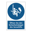 Öffnen Sie den Sicherheitsbügel des Sessellifts