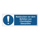 Notduschen vor dem Befüllen von Chemikalien überprüfen