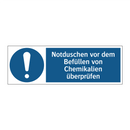 Notduschen vor dem Befüllen von Chemikalien überprüfen