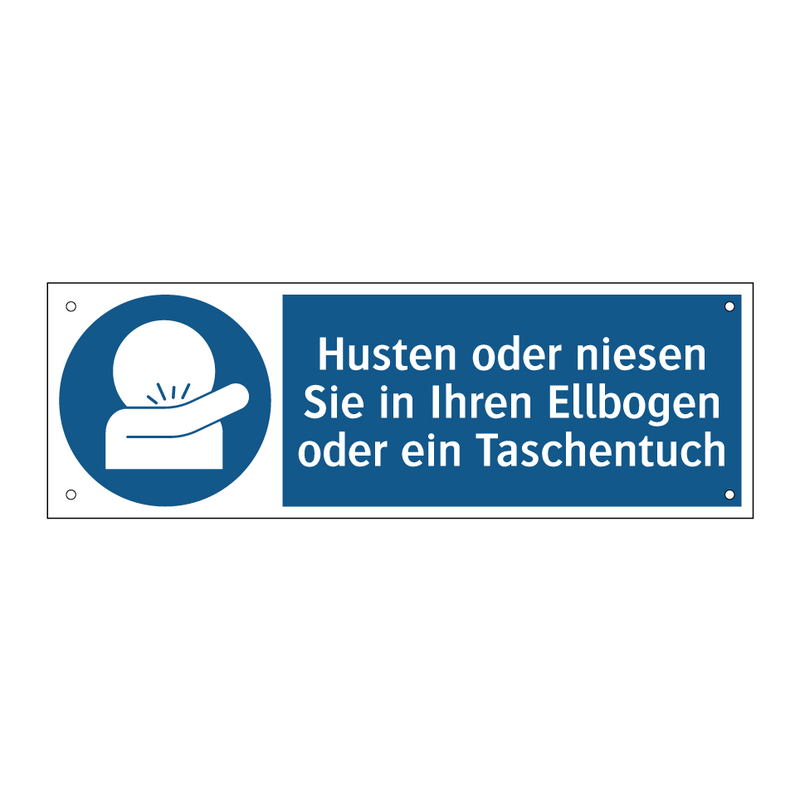 Husten oder niesen Sie in Ihren Ellbogen oder ein Taschentuch