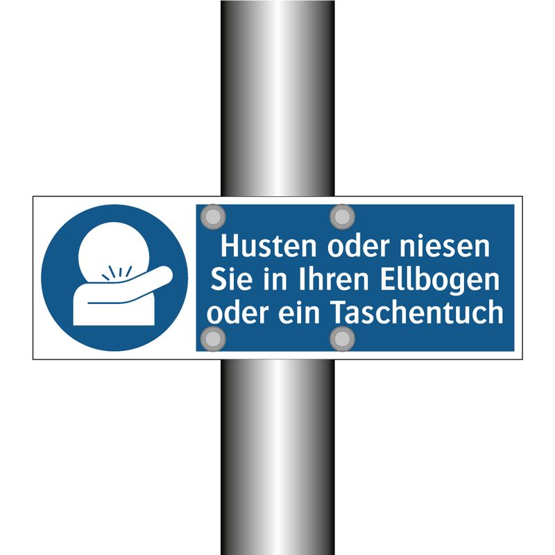 Husten oder niesen Sie in Ihren Ellbogen oder ein Taschentuch