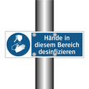 Hände in diesem Bereich desinfizieren