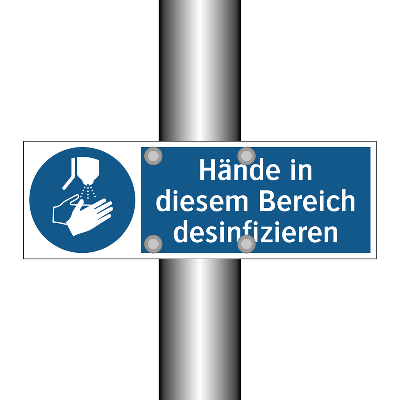 Hände in diesem Bereich desinfizieren