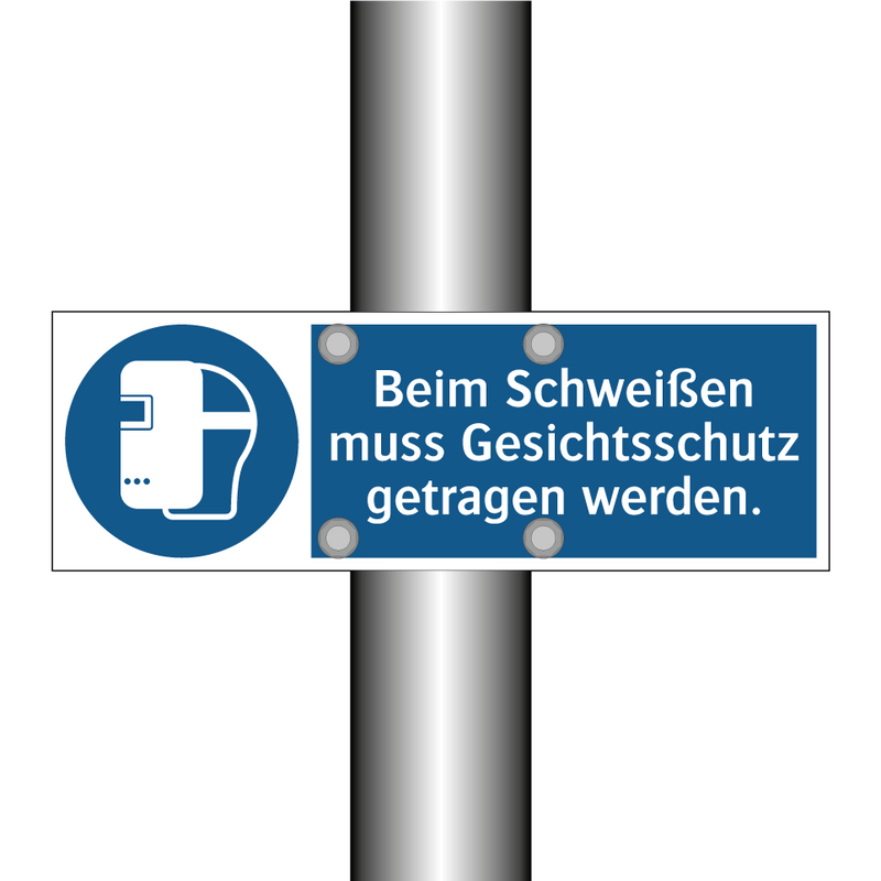 Beim Schweißen muss Gesichtsschutz getragen werden.