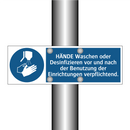 HÄNDE Waschen oder Desinfizieren vor und nach der Benutzung der Einrichtungen verpflichtend.