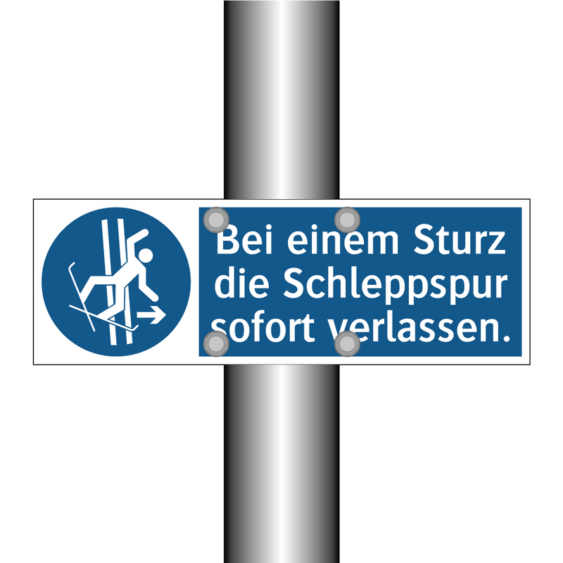 Bei einem Sturz die Schleppspur sofort verlassen.