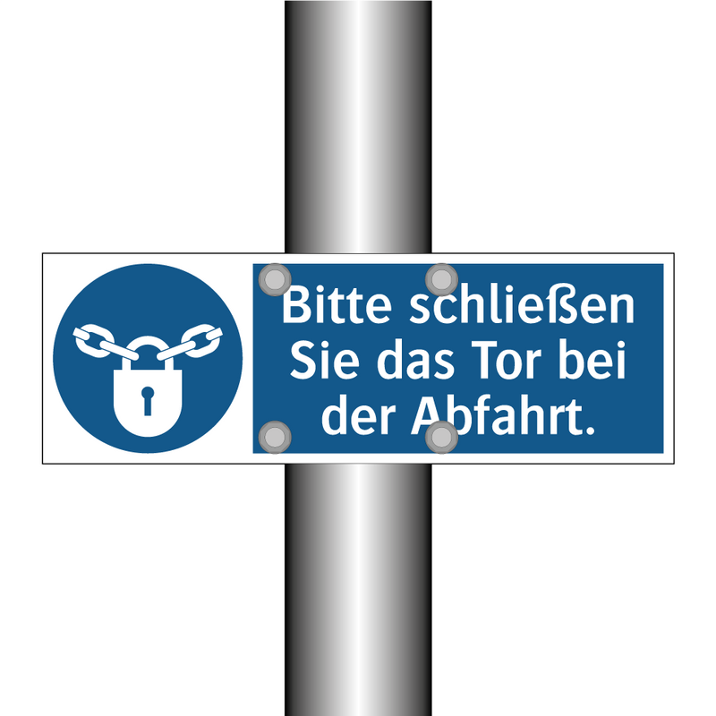 Bitte schließen Sie das Tor bei der Abfahrt.