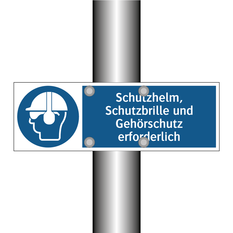 Schutzhelm, Schutzbrille und Gehörschutz erforderlich