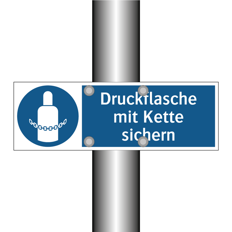 Druckflasche mit Kette sichern