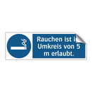 Rauchen ist im Umkreis von 5 m erlaubt.
