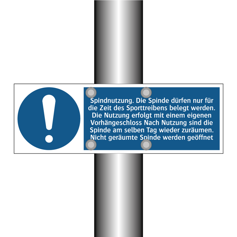 Spindnutzung. Die Spinde dürfen nur für die Zeit des Sporttreibens belegt werden. Die Nutzung erfolgt mit einem eigenen Vorhängeschloss Nach Nutzung sind die Spinde am selben Tag wieder zuräumen. Nicht geräumte Spinde werden geöffnet