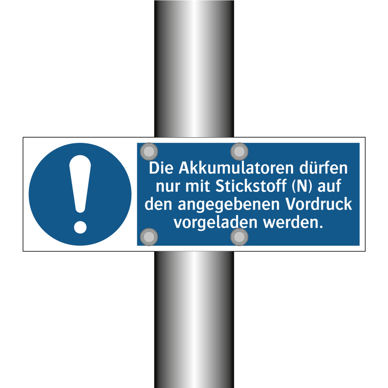 Die Akkumulatoren dürfen nur mit Stickstoff (N) auf den angegebenen Vordruck vorgeladen werden.
