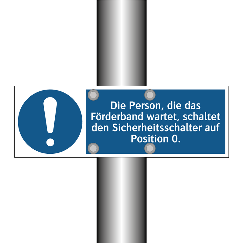 Die Person, die das Förderband wartet, schaltet den Sicherheitsschalter auf Position 0.