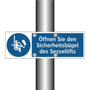 Öffnen Sie den Sicherheitsbügel des Sessellifts