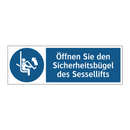Öffnen Sie den Sicherheitsbügel des Sessellifts