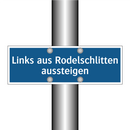 Links aus Rodelschlitten aussteigen