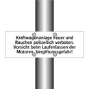 Kraftwagenanlage Feuer und Rauchen polizeilich verboten. Vorsicht beim Laufenlassen der Motoren. Vergiftungsgefahr!