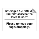 Beseitigen Sie bitte die Hinterlassenschaften /.../ - Please remove your dog's droppings!/.../