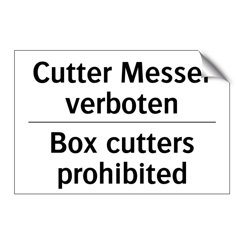 Cutter Messer verboten - Box cutters prohibited