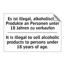 Es ist illegal, alkoholische Produkte /.../ - It is illegal to sell alcoholic /.../