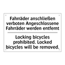 Fahrräder anschließen verboten /.../ - Locking bicycles prohibited. Locked /.../