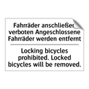 Fahrräder anschließen verboten /.../ - Locking bicycles prohibited. Locked /.../