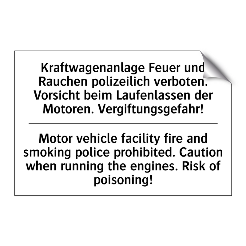 Kraftwagenanlage Feuer und Rauchen /.../ - Motor vehicle facility fire and /.../