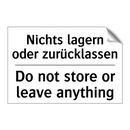 Nichts lagern oder zurücklassen/.../ - Do not store or leave anything