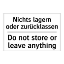 Nichts lagern oder zurücklassen/.../ - Do not store or leave anything