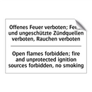 Offenes Feuer verboten; Feuer /.../ - Open flames forbidden; fire and /.../