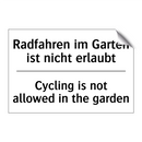 Radfahren im Garten ist nicht /.../ - Cycling is not allowed in the /.../
