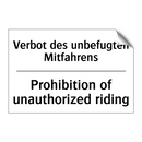 Verbot des unbefugten Mitfahrens/.../ - Prohibition of unauthorized riding/.../