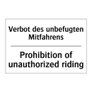 Verbot des unbefugten Mitfahrens/.../ - Prohibition of unauthorized riding/.../